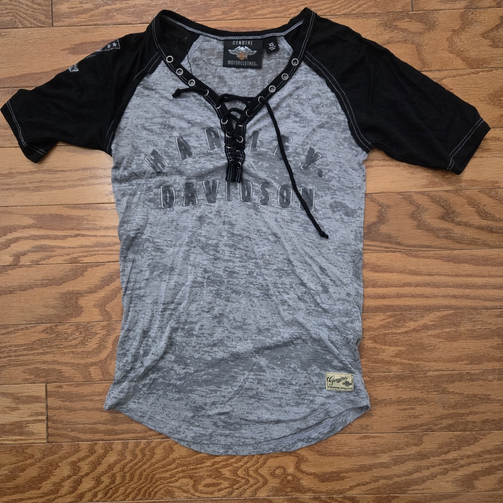 Harley-Davidson Gray and Black Lace-Up  Tee